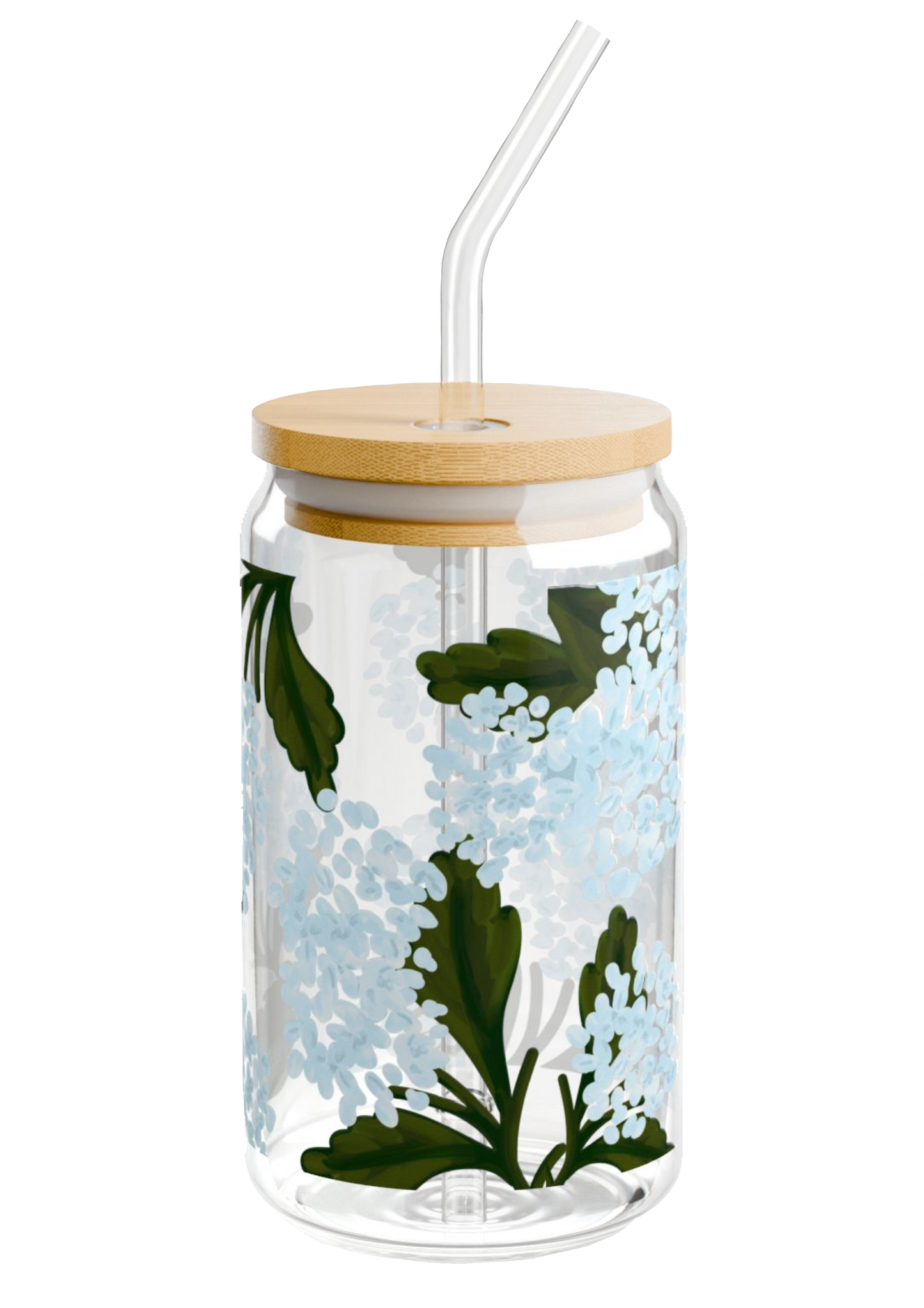 Hydrangea Glass Mug with Lid - Puff Berry