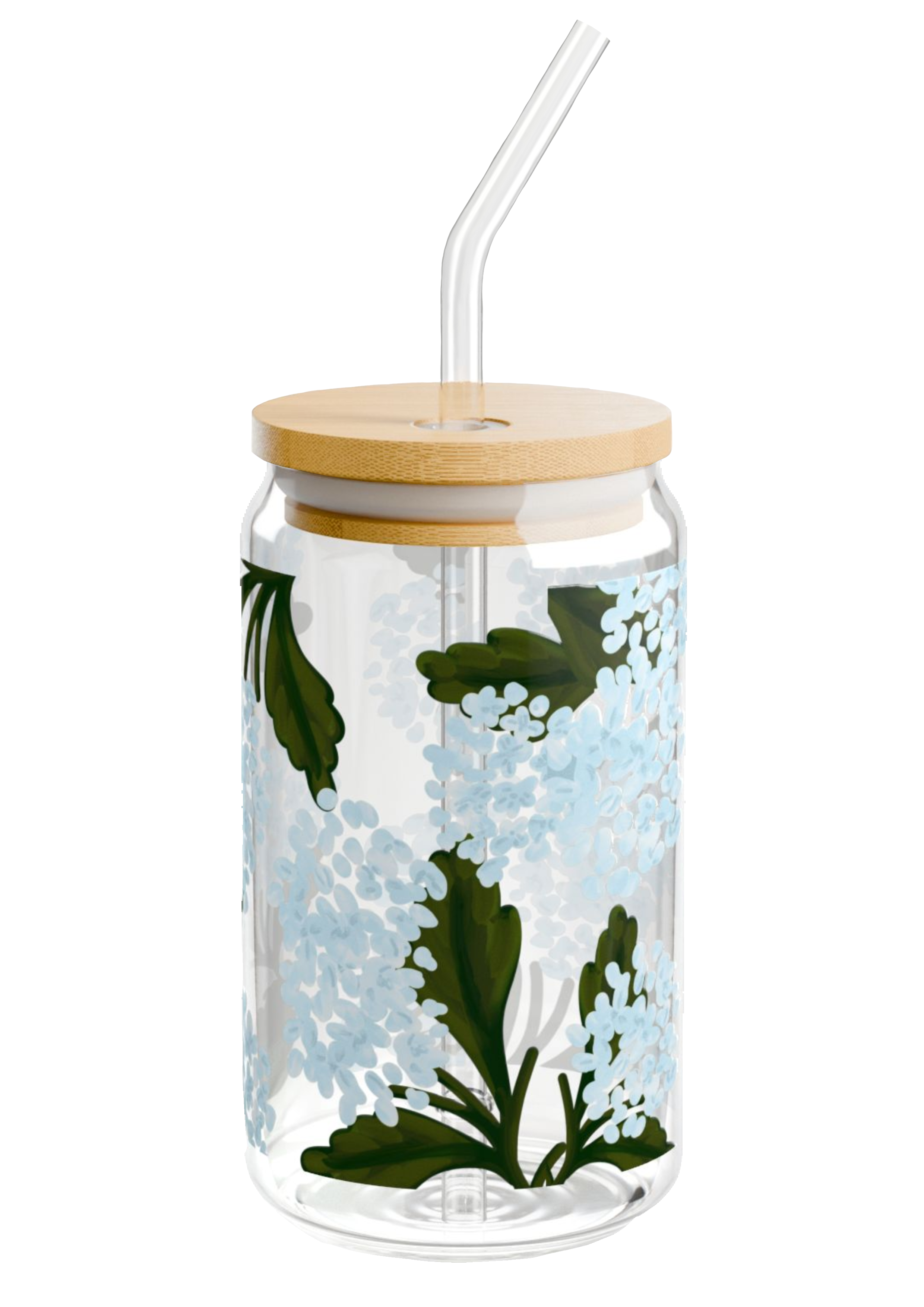 Hydrangea Glass Mug with Lid