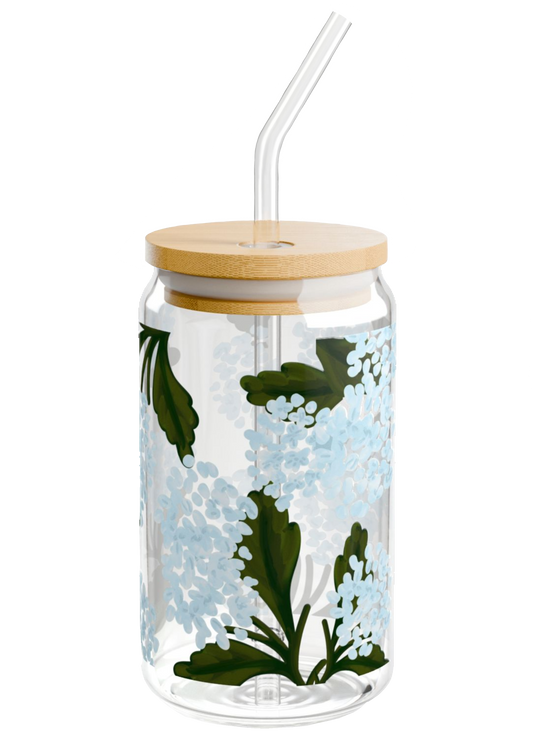 Hydrangea Glass Mug with Lid - Puff Berry