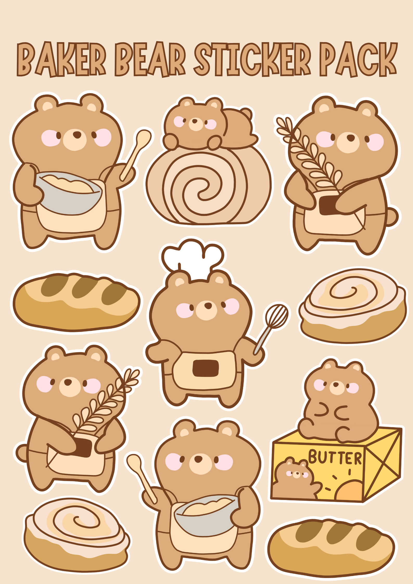 Baker Bear Sticker Pack A4