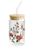 Floral Glass Mug with Lid