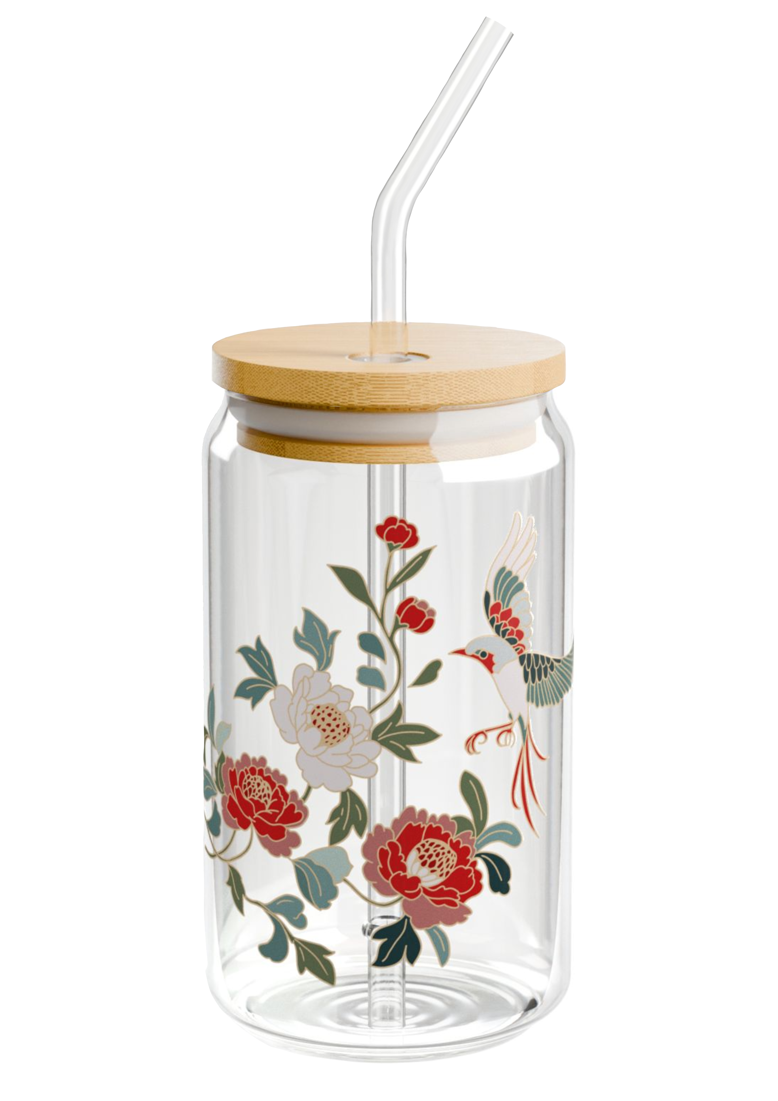 Floral Glass Mug with Lid