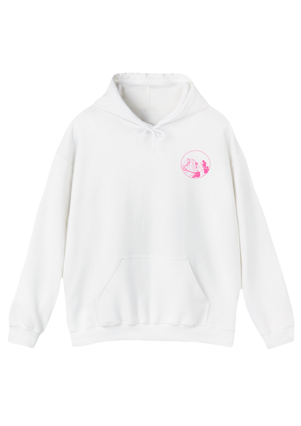 Puff Berry white hoodie with pink pony cowgirl puffberry