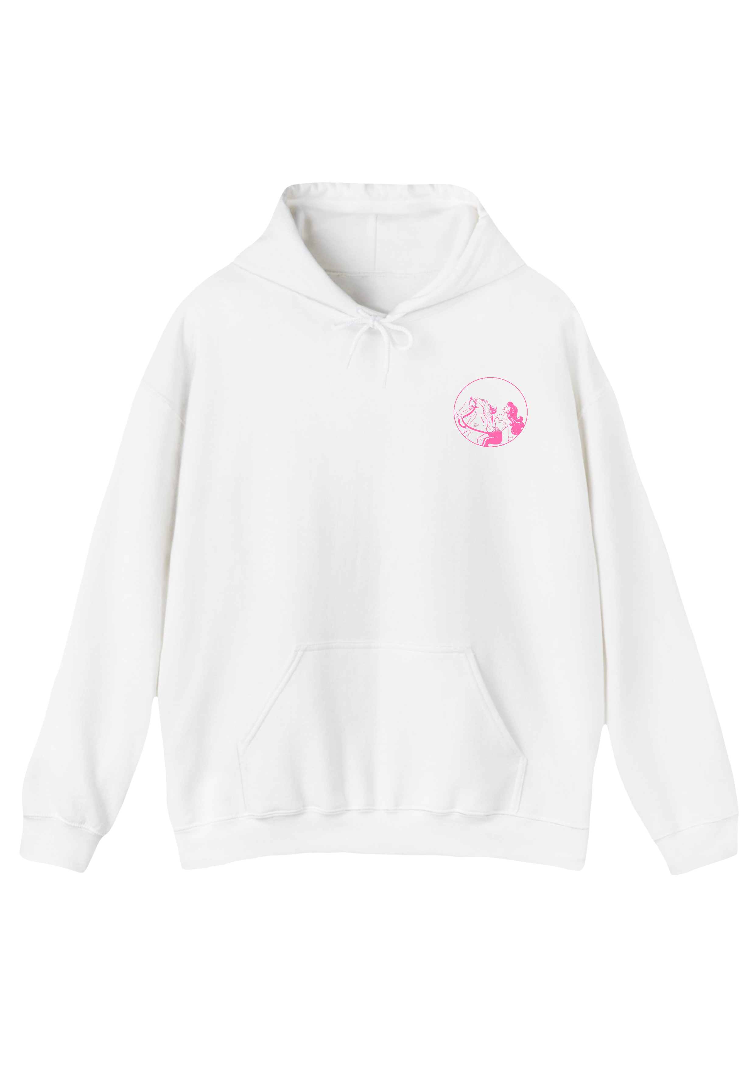 Puff Berry white hoodie with pink pony cowgirl puffberry