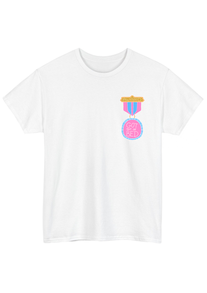 Got Out of Bed Award White Tee - Puff Berry