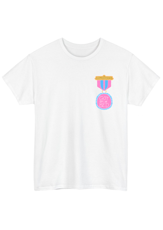 Got Out of Bed Award White Tee - Puff Berry