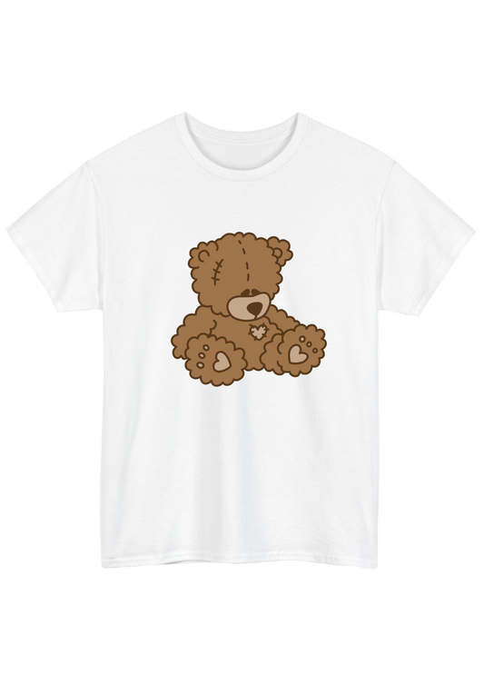 Teddy Bear White Tee - Puff Berry