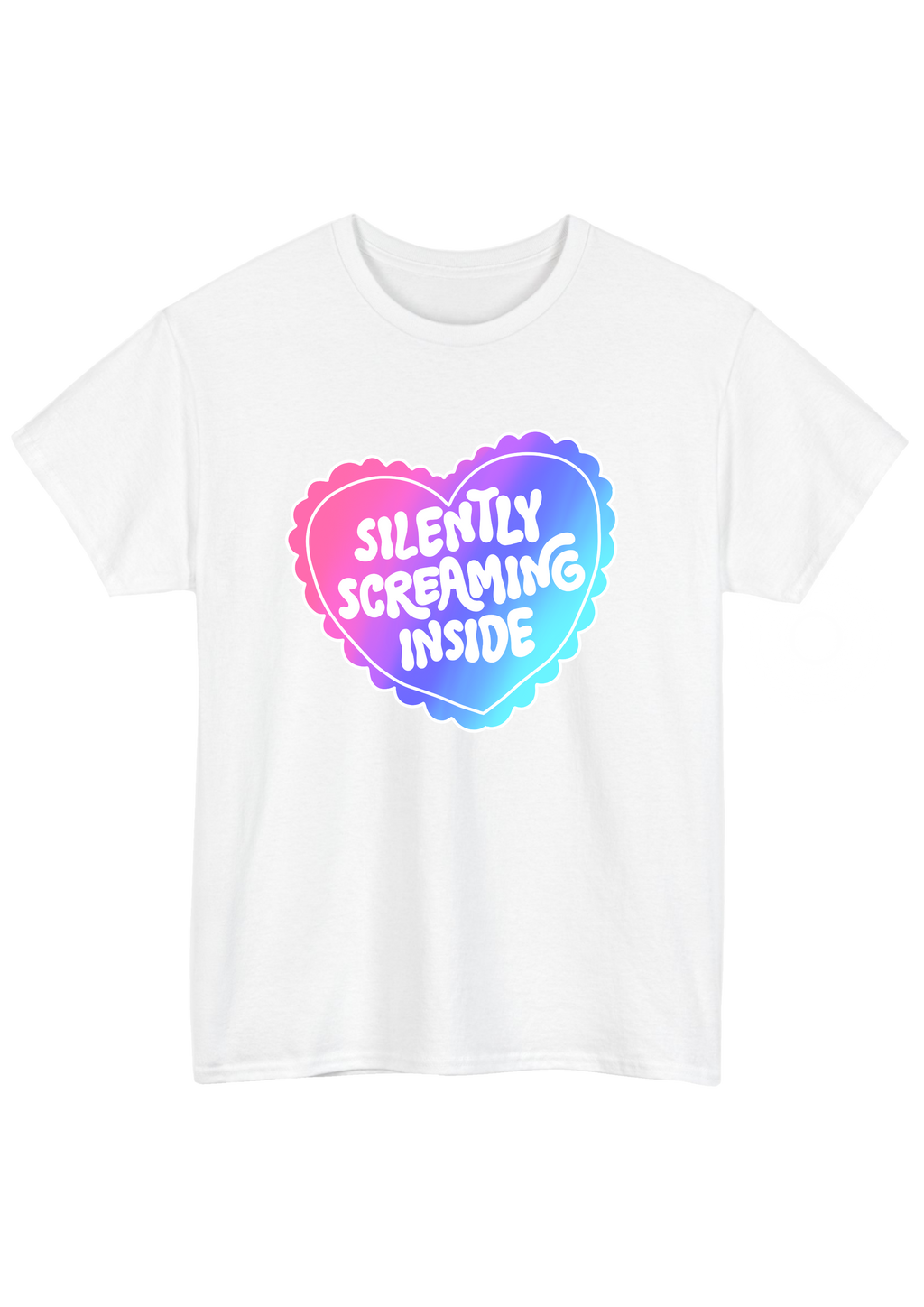Silently Screaming Inside White Tee - Puff Berry
