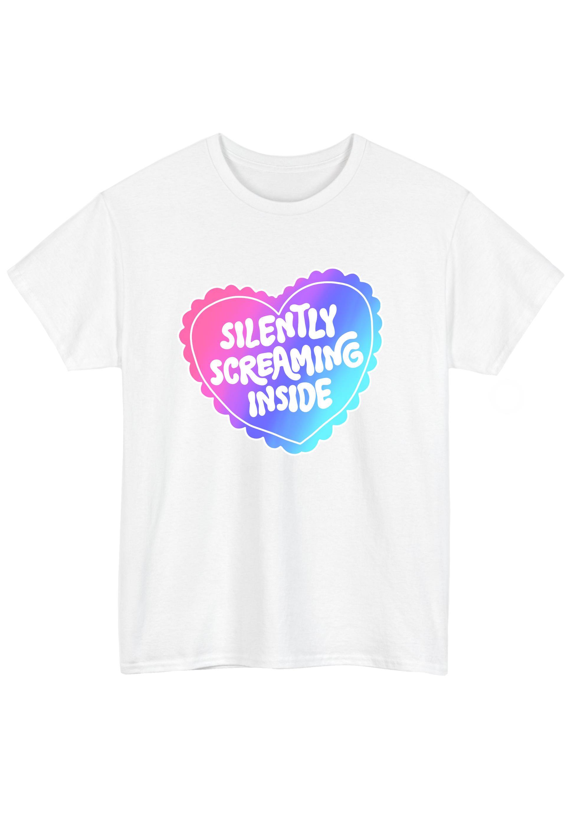 Silently Screaming Inside White Tee - Puff Berry