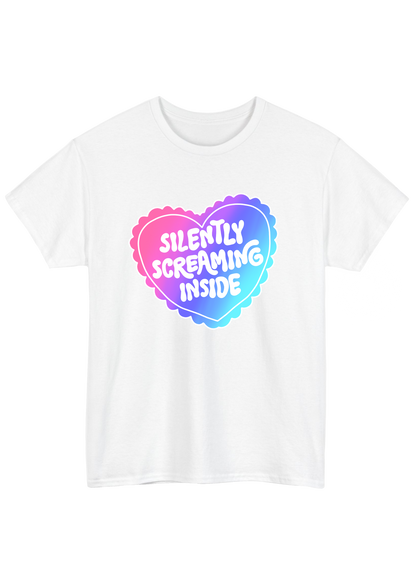 Silently Screaming Inside White Tee - Puff Berry