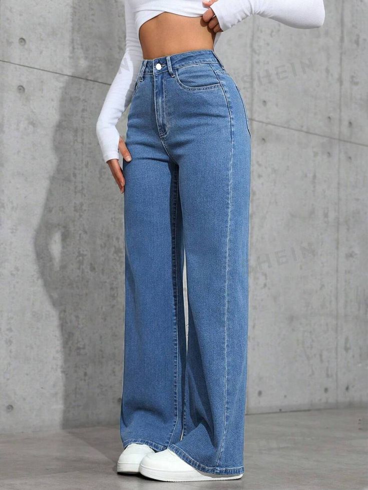 Wide Leg Blue Jeans