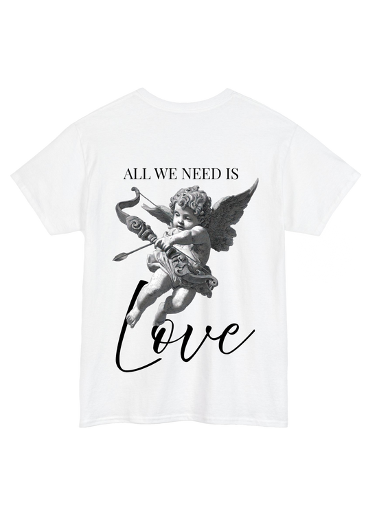 All We Need Is Love White Tee - Puff Berry
