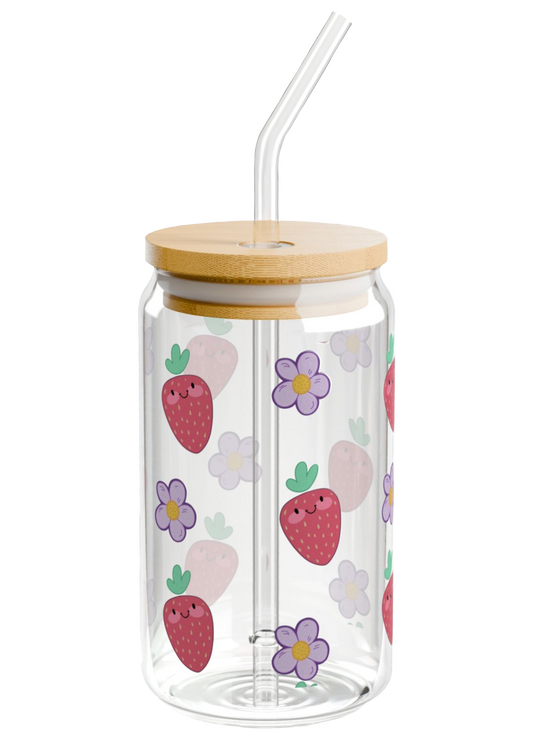 Strawberry Glass Mug with Lid