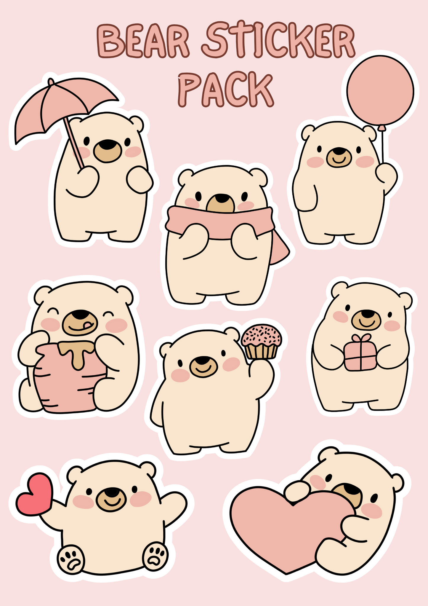 Bear Sticker Pack A4 - Puff Berry
