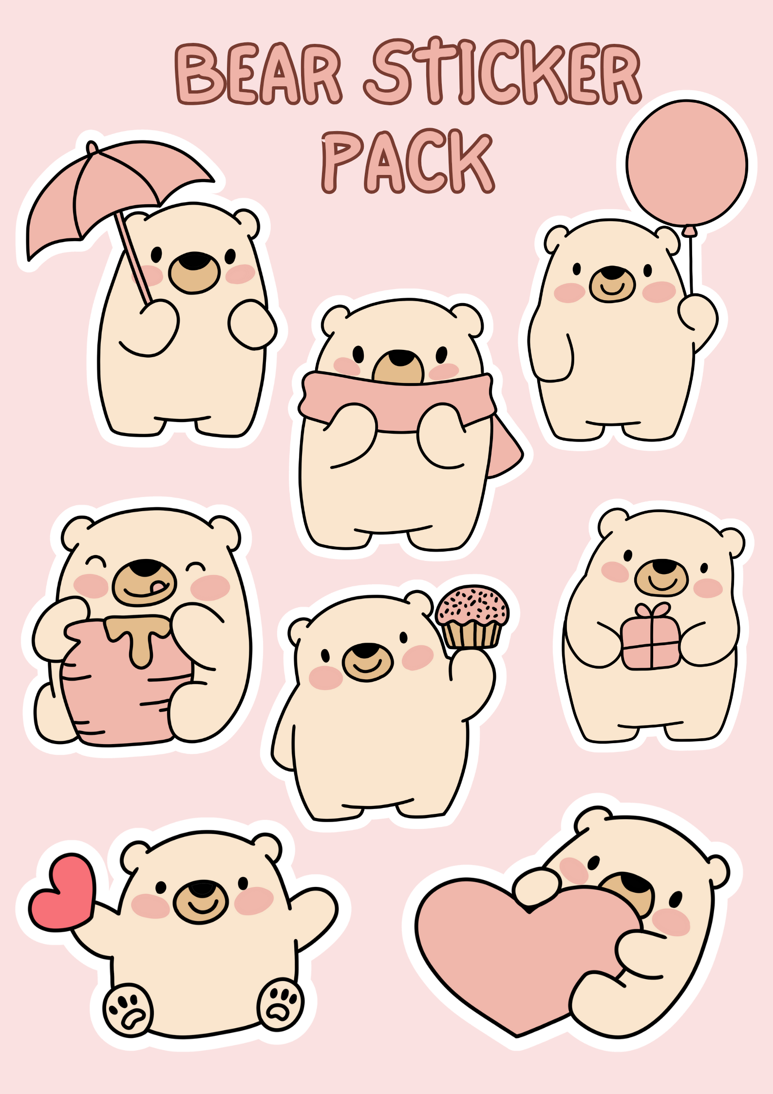 Bear Sticker Pack A4 - Puff Berry