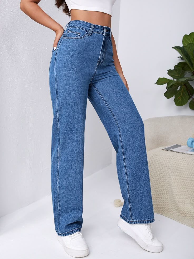 Straight Leg Blue Jeans