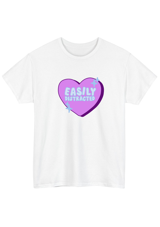 Easily Distracted White Tee - Puff Berry