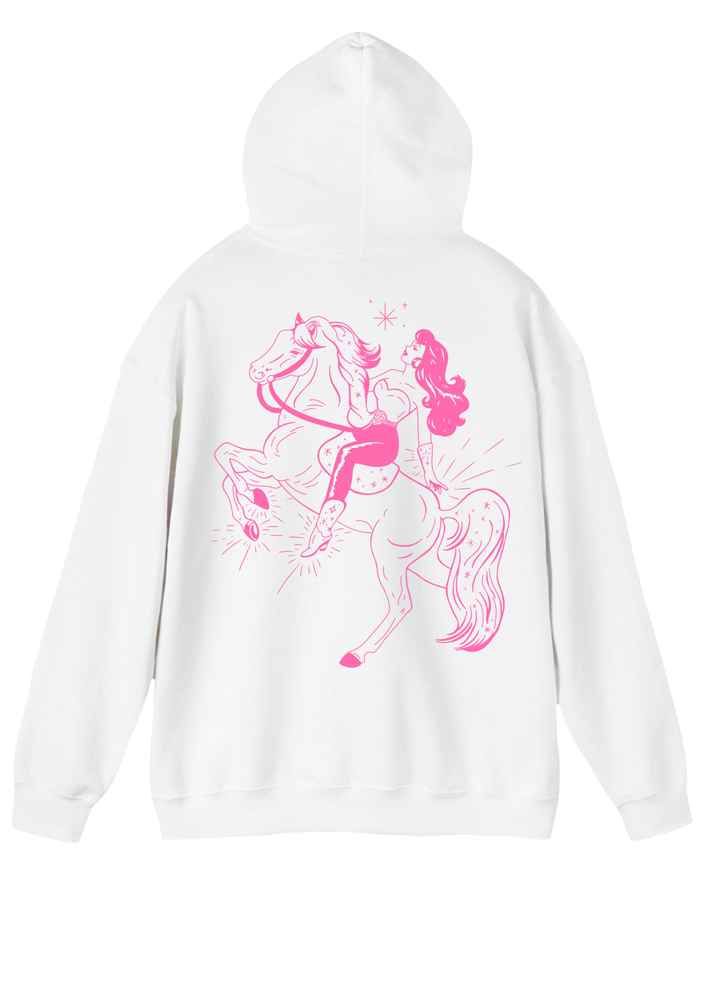 Puff Berry white hoodie with pink pony cowgirl puffberry