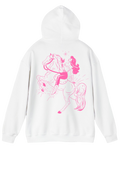 Puff Berry white hoodie with pink pony cowgirl puffberry