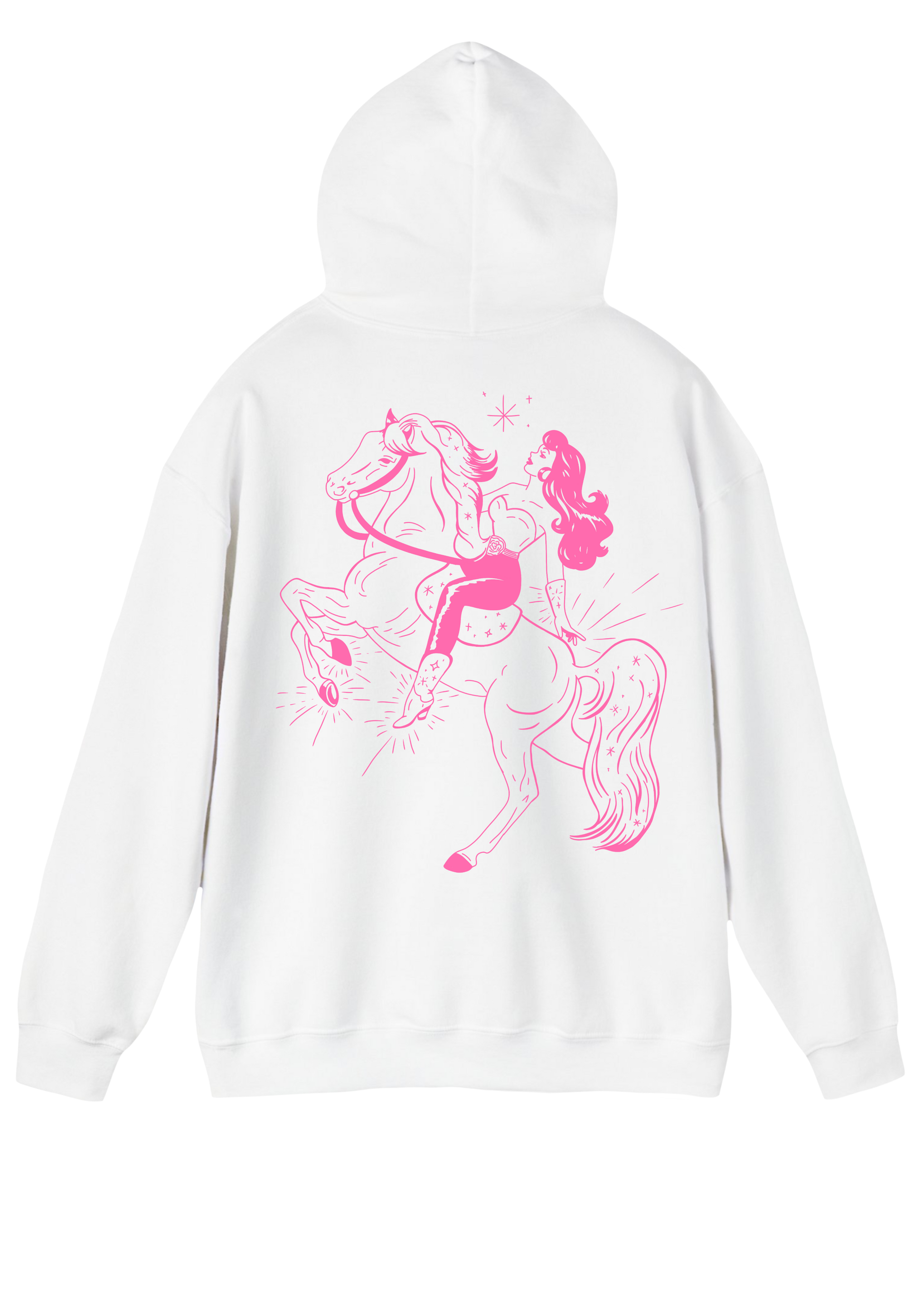 Puff Berry white hoodie with pink pony cowgirl puffberry