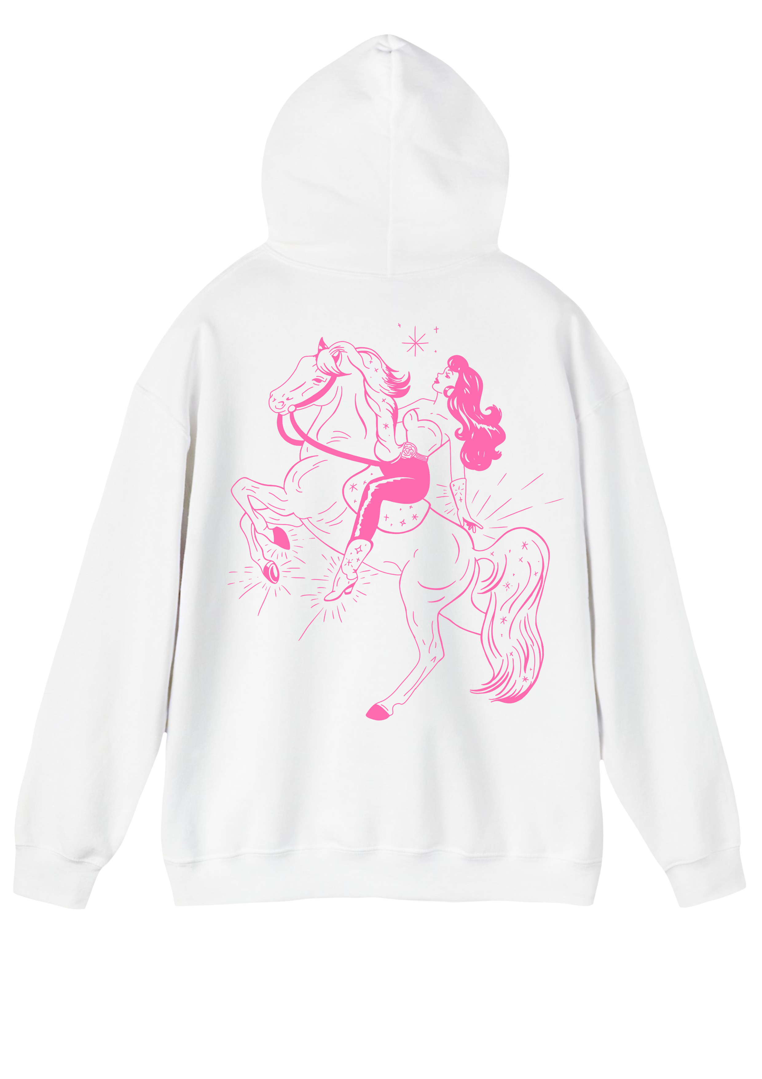 Puff Berry white hoodie with pink pony cowgirl puffberry