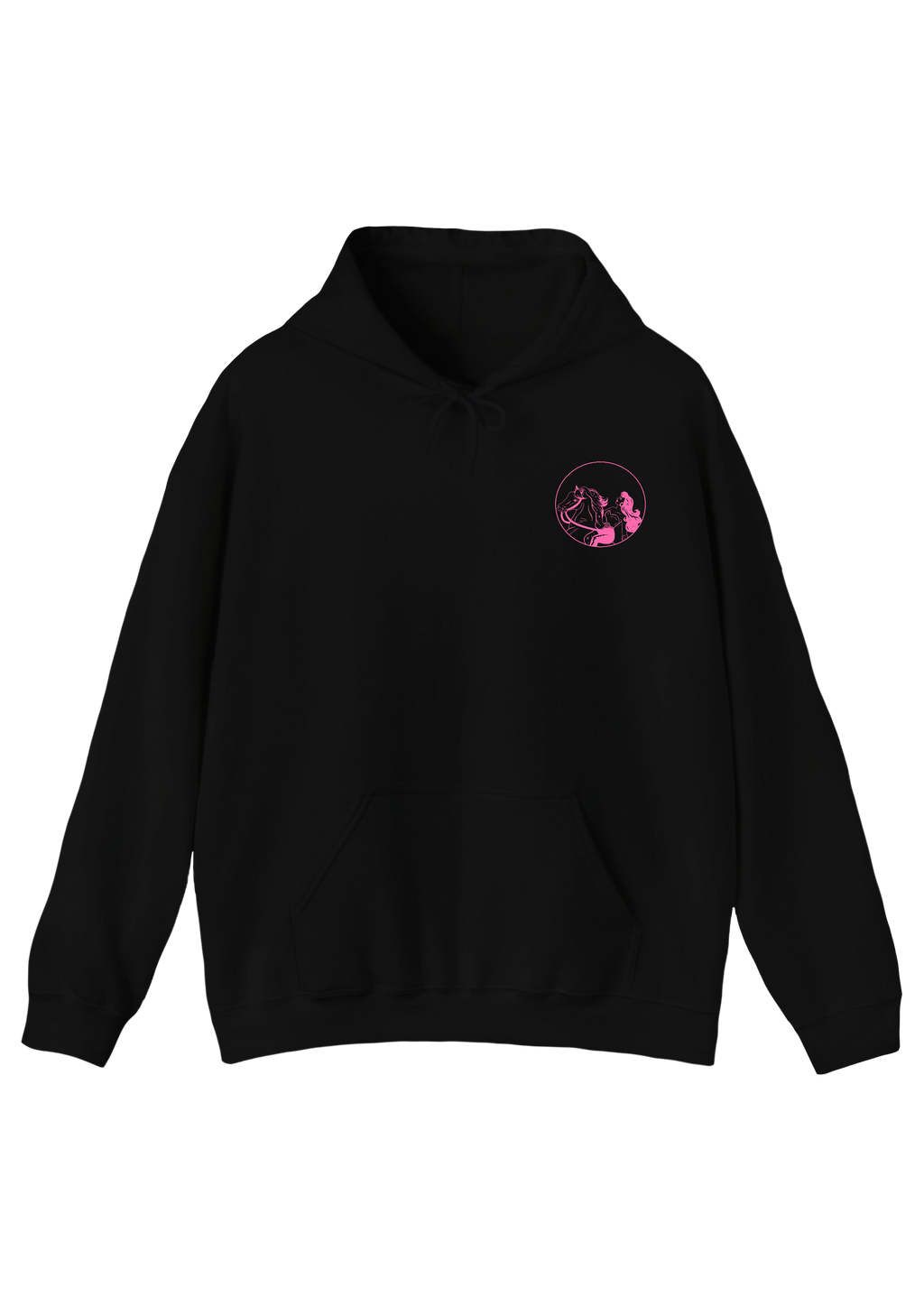 Puff Berry black hoodie with pink pony cowgirl puffberry