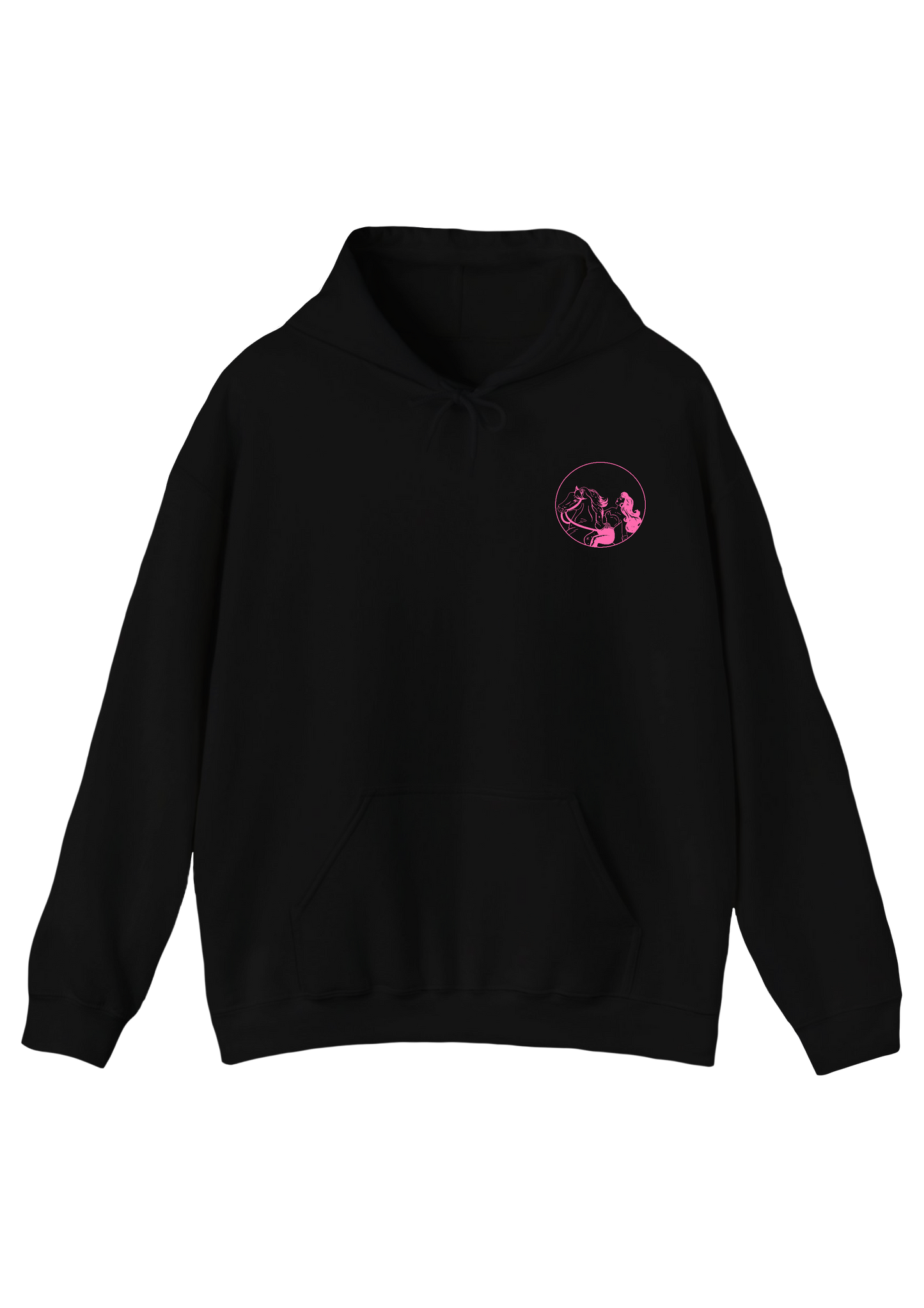 Puff Berry black hoodie with pink pony cowgirl puffberry