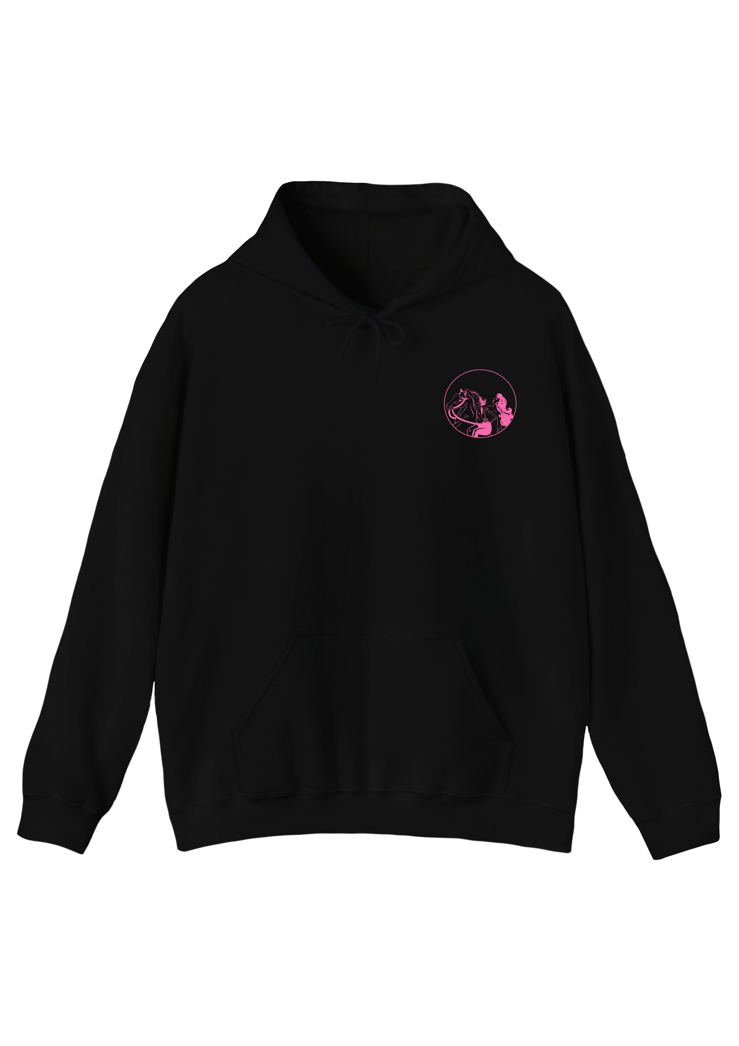 Puff Berry black hoodie with pink pony cowgirl puffberry