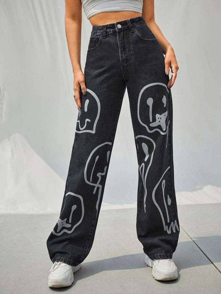 Smiley Wide Leg Black Jeans